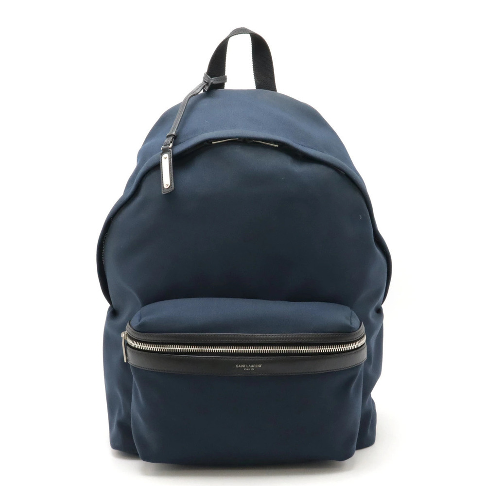 SAINT LAURENT PARIS YSL Yves Backpack Rucksack Canvas Leather Navy Blue Black